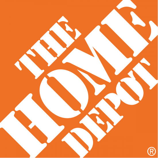 The Home Depot logo featuring bold white text reading The Home Depot diagonally across an orange square background.