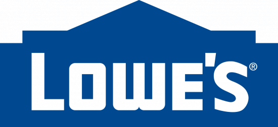 The image shows the Lowes logo with white text reading Lowes on a blue background shaped like a house roof peak.