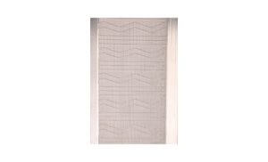 A rectangular piece of mesh or fine netting, framed by light-colored wooden borders on the left and right sides, with subtle zigzag and horizontal line patterns woven into the mesh.