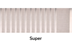 A rectangular grid with vertical white bars and light wavy lines on a beige mesh background. The word Super is centered in bold black text below the image.