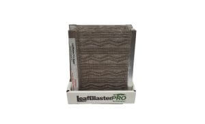 A stack of LeafBlaster Pro gutter guard mesh panels displayed in a white product box with the LeafBlaster Pro logo on the front.