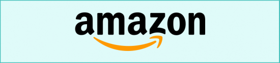 The image shows the Amazon logo with the word amazon in bold black letters and an orange arrow below, curving from the letter a to z, all on a light blue background.