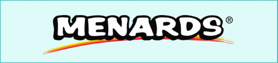 The MENARDS logo in bold black and white letters with a red and yellow swoosh underneath, set against a light blue background.