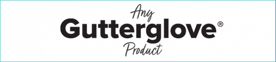 Black text on a white background reads Any Gutterglove Product with Any and Product in cursive letters and Gutterglove in bold type. The image is bordered with a thin teal line.