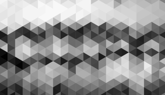 A geometric abstract pattern made of small, grayscale triangles arranged in a grid, creating a mosaic effect with varying shades from black to white.