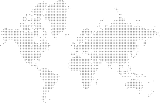 A world map created with evenly spaced grey dots on a light background, depicting the continents and major landmasses in a minimalist, abstract style.
