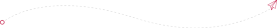 A red paper airplane flies from left to right, leaving a gray dashed, looping flight path starting from a red circle on the left and ending at the airplane in the top right corner.