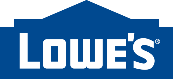 The image shows the Lowes logo with the word “Lowe’s” in bold white letters against a blue background shaped like a house roof.