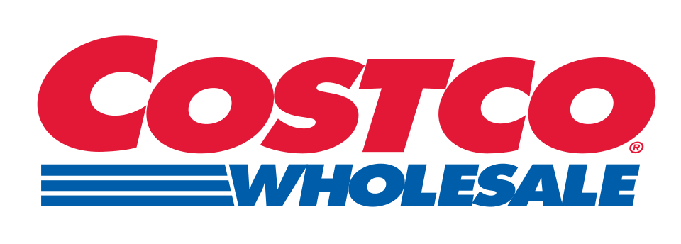 Costco Wholesale logo with COSTCO in bold red letters above blue lines and the word WHOLESALE in bold blue letters.