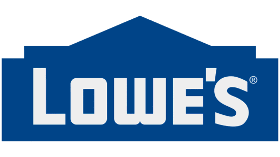 The image shows the Lowes logo, featuring the company name Lowes in bold white letters inside a blue, stylized house-shaped outline.
