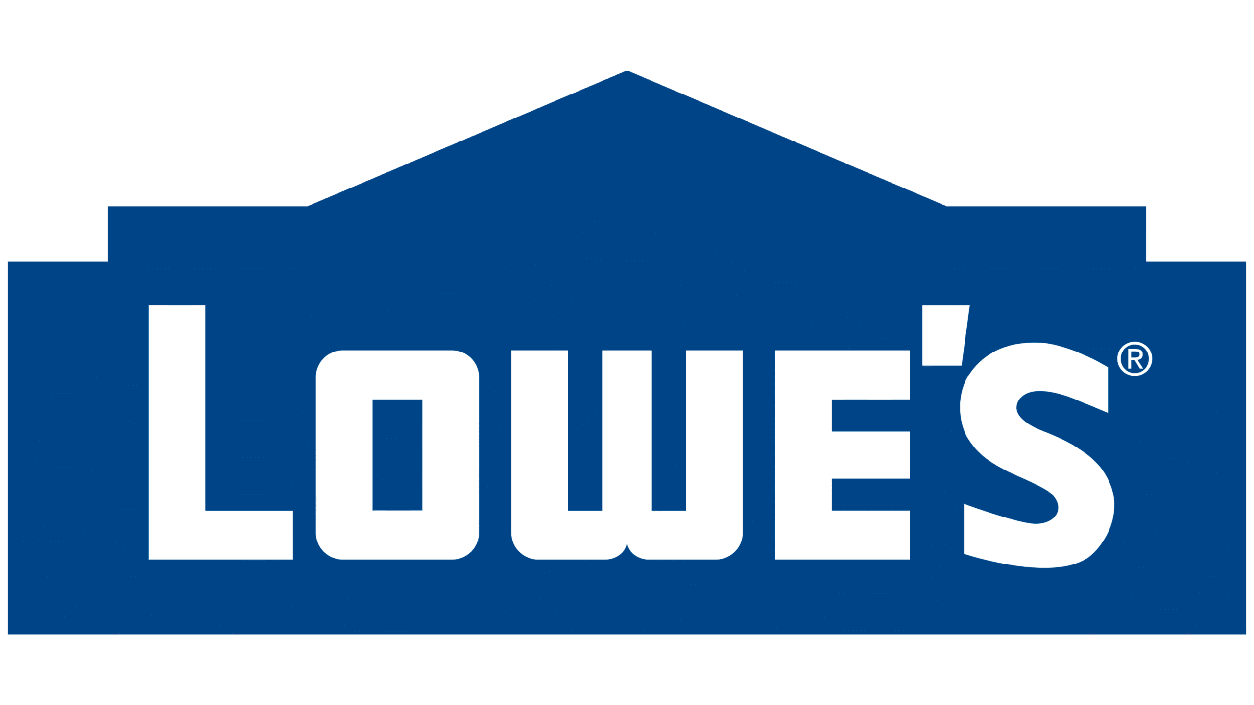 The image shows the Lowes logo, featuring the company name Lowes in bold white letters inside a blue, stylized house-shaped outline.